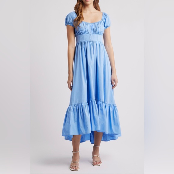 Moon River Light Blue Poplin High Low Maxi Dress Moon River Light Blue Poplin High Low Maxi Dress